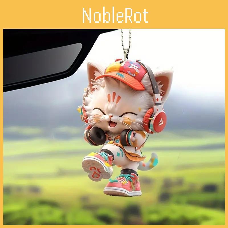 Cute Listening To Music Colorful Cat Pattern, Acrylic Pendant For Fun Vehicle Accessory