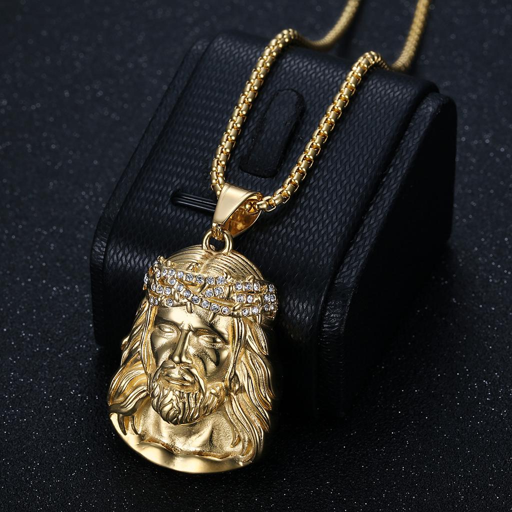 Stainless Steel Titanium Hip Hop God Jesus Pendant Collar Chains Necklace for Men Women Jewelry