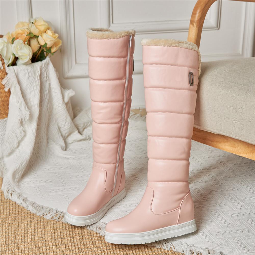 Fashion Winter Warm Pink White Snow Boots Women Shoes Low Heels Knee High Boots Female Platform Plush Long Boats Mujer Black