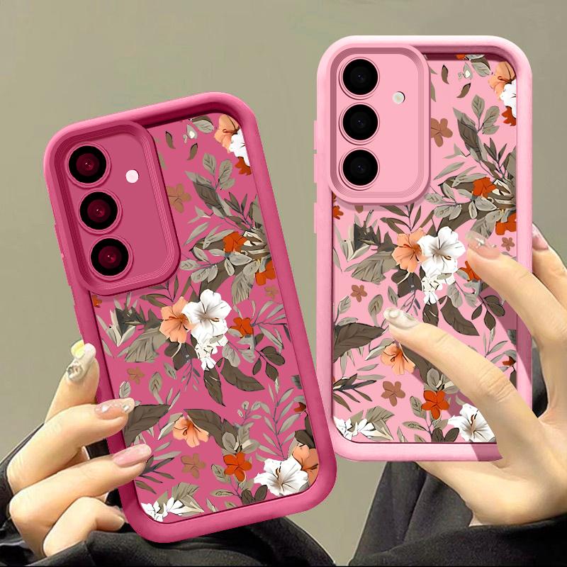 Matte, stoßfeste Handyhülle in Bonbonfarbe für Samsung S25 S24 S23 Ultra Plus S22 S21 S20 Fe A55 A54 A53 A35 A34 A25 A15 Blumenmuster TPU Soft Cover