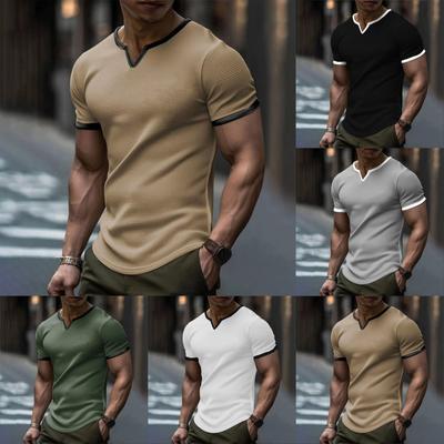Herren Sommermode Sport Casual Kurzarm Tops Einfarbig V-Ausschnitt T-Shirt