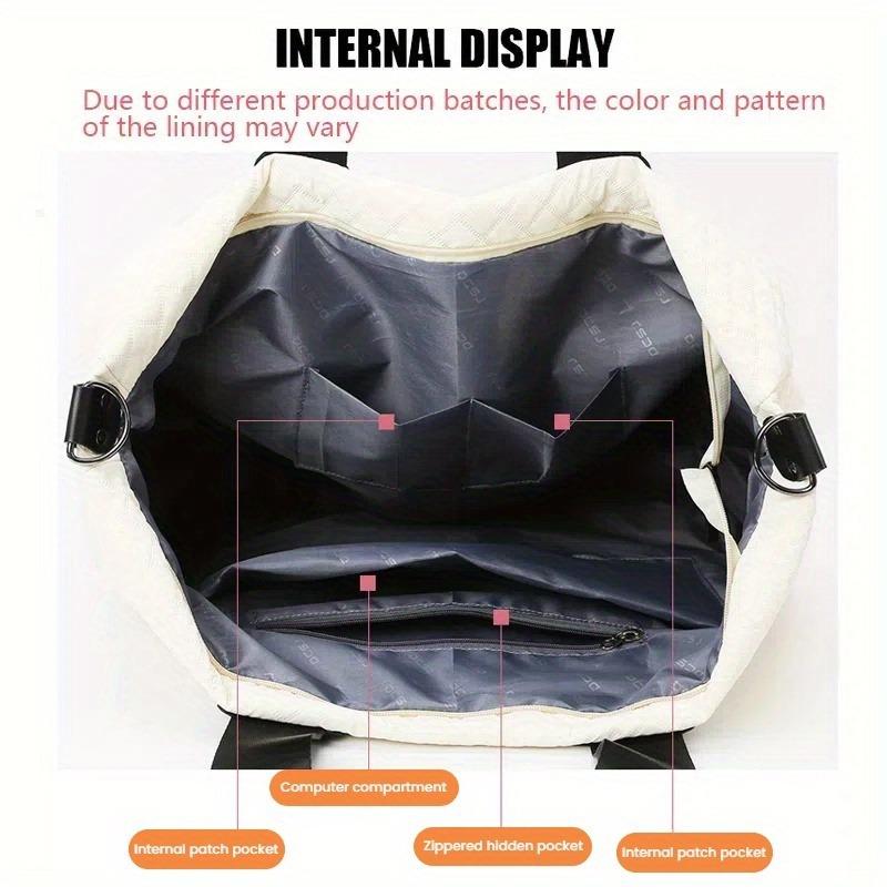 Women's Large Capacity Quilted Travel Duffel Bag with Rhombus Pattern,Solid Color Overnight Bag with Multiple Pockets, Women's Leisure Tote Bag