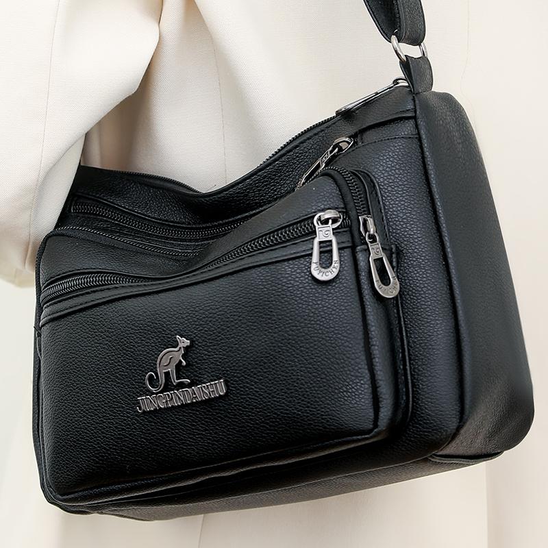 Bolso de hombro mediano para mujer, carteras femeninas de mediana edad de  cuero lavables en color negro, bolsos cruzados originales con múltiples