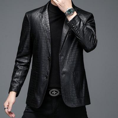 Lederanzug Herren Business Schlangenprägung Handwerk High-End Großformat Mann Kunstleder Blazer Business Gentleman Hochzeit Pu Mantel