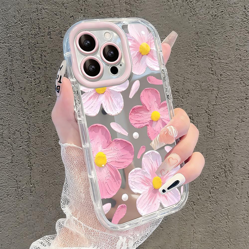 Romantyczne Kwiaty Brzoskwini Lustrzane Etui na Telefon Dla iPhone 17 Air 16 Pro Max 17 15 14 13 12 11 7 8 Plus XR XS Ochronne Tylne Etui