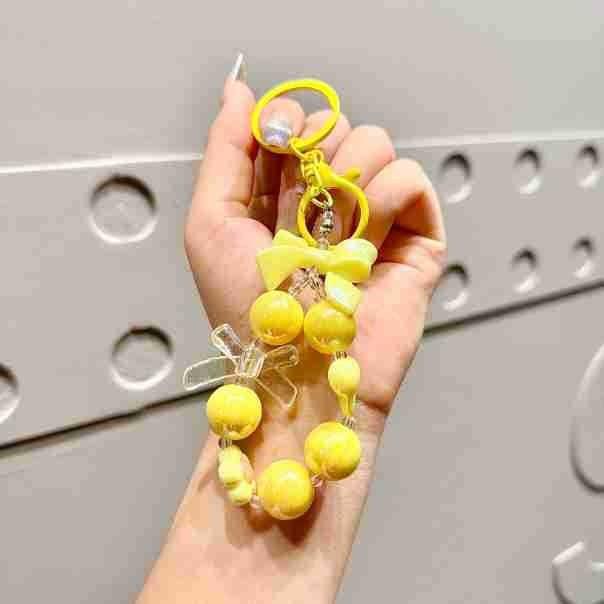 Rabbit Resin Trendy Candy Colored Bow Knot Heart Bead Keychain For Fashionable Gifts