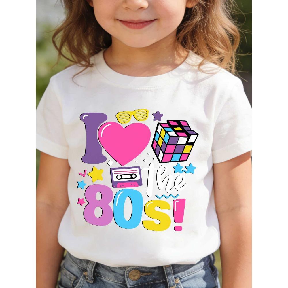 Children s short-sleeved T-shirts for boys and girls, loose and breathable,retro 80s art, 80s themed print, 80s nostalgia decor 110