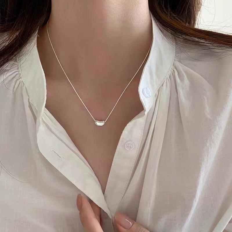 925 Sterling Silver Bean Necklace - Light Luxury High-End Clavicle Chain, 2023 Fashion