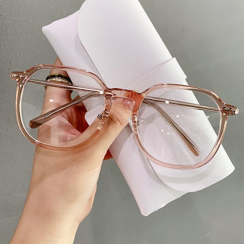 Black Frame Glasses for Women Anti Blue Light Plain Myopia Can Be Equipped with Degrees Big Rim Round Face