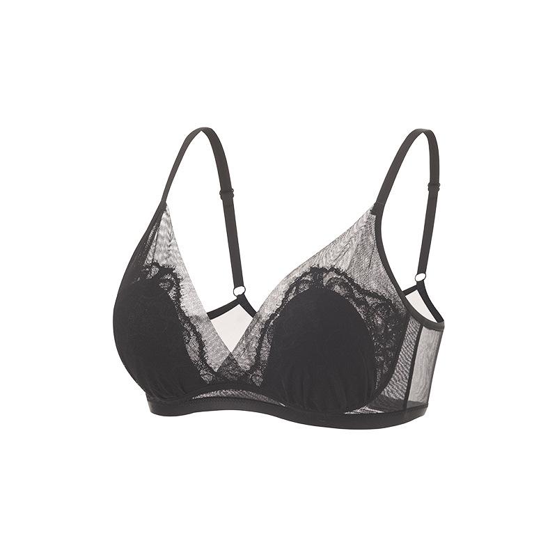 Spring and summer French silk triangle cup bra, mulberry silk sexy lace rabbit cup underwear big breasts