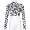 Animal Zebra Print Backless Cropped Tshirt Women Sexy Long Sleeve T-shirt Ladies Fashion Crop Tops Tees Streetwear