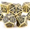 7 Stycken Guldsvart Dubbelsvär Metalltärningar Solida Polyedriska Tärningar Set Lämpligt för Rollspel RPG Brädspel