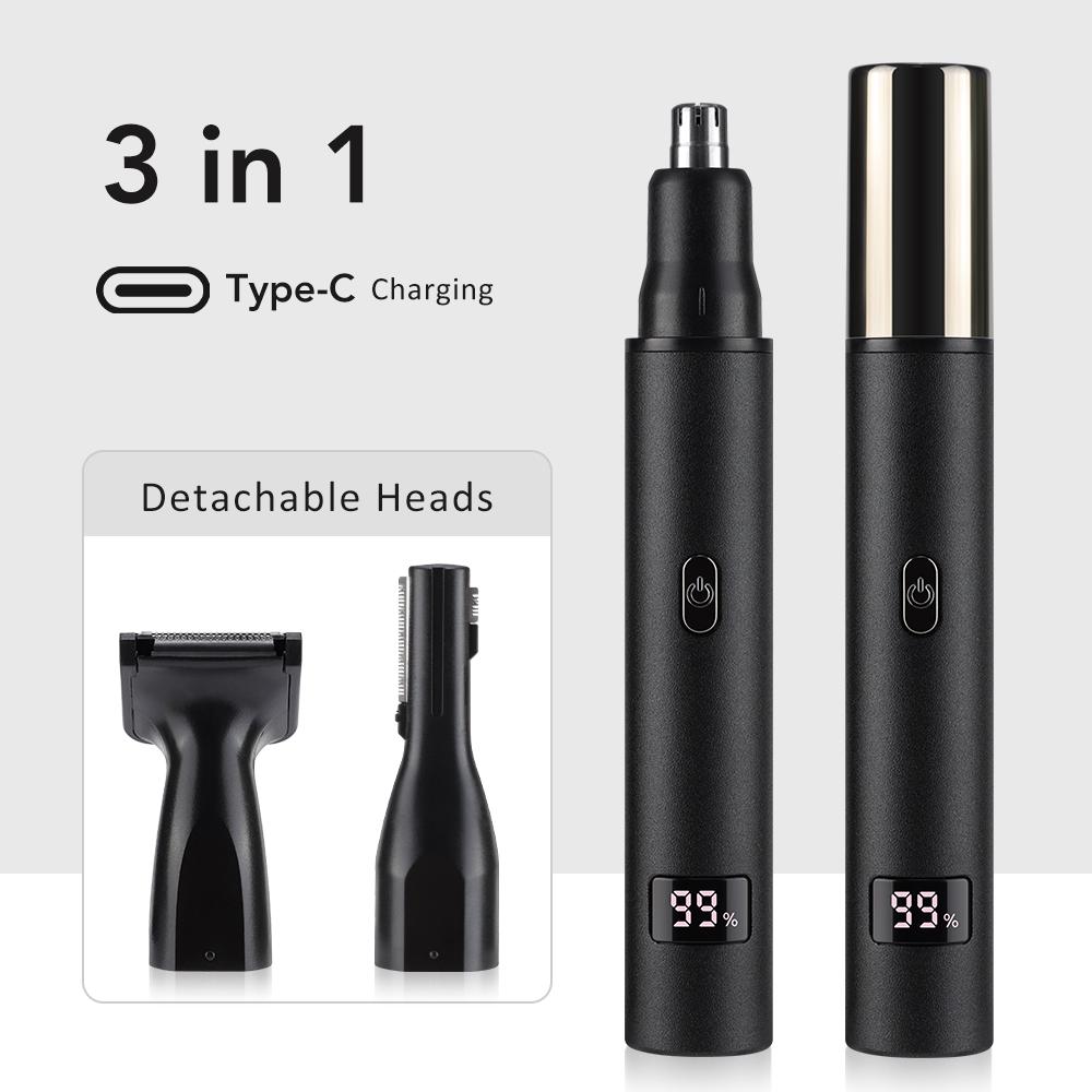 3 in 1 Electric Nose Ear Hair Trimmer for Men LED Display Painless Sideburns Eyebrow Beard Hair Clipper Shaver USB Rechargeable