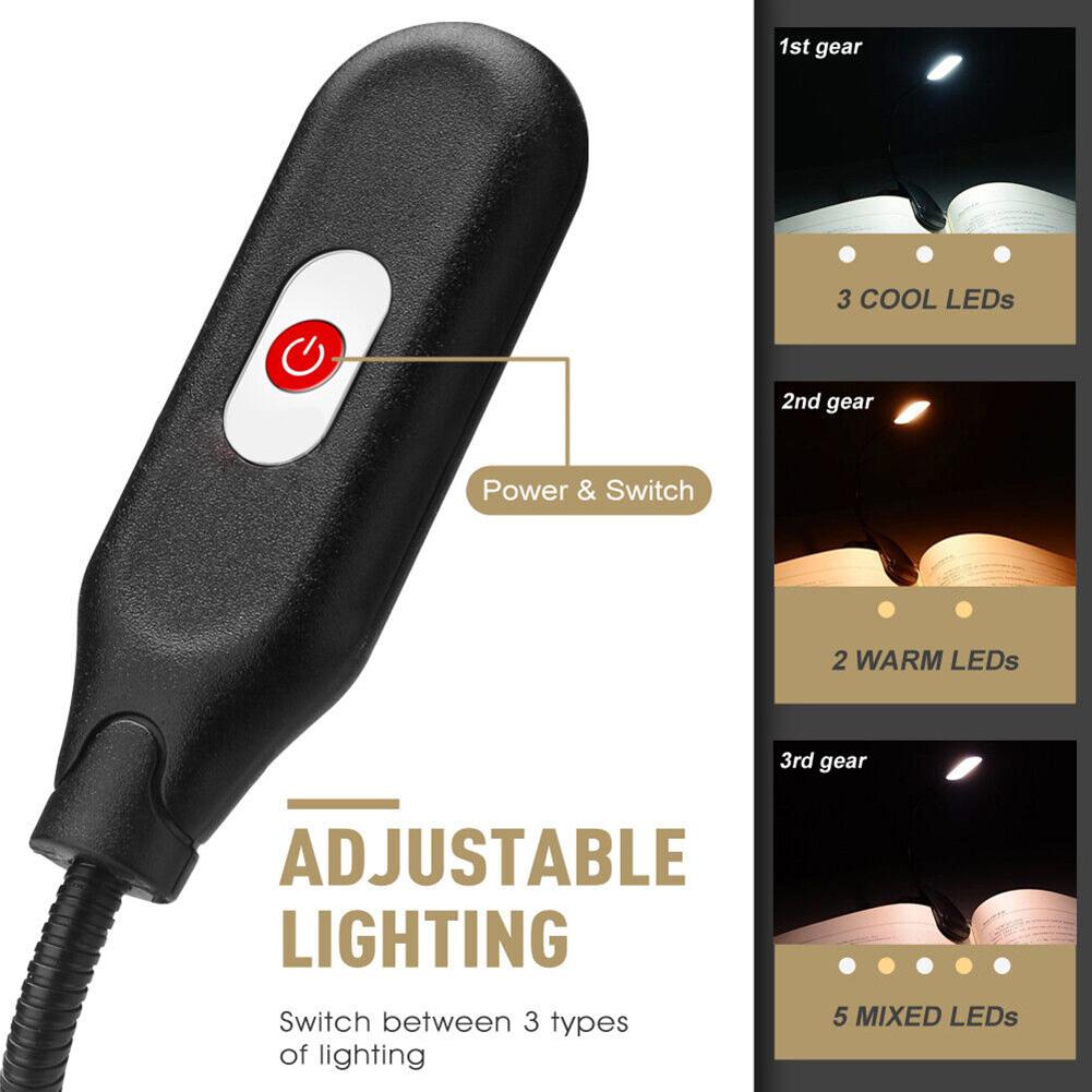 Lampă LED pentru cărți Luminozitate pe 3 niveluri Gât flexibil 360°