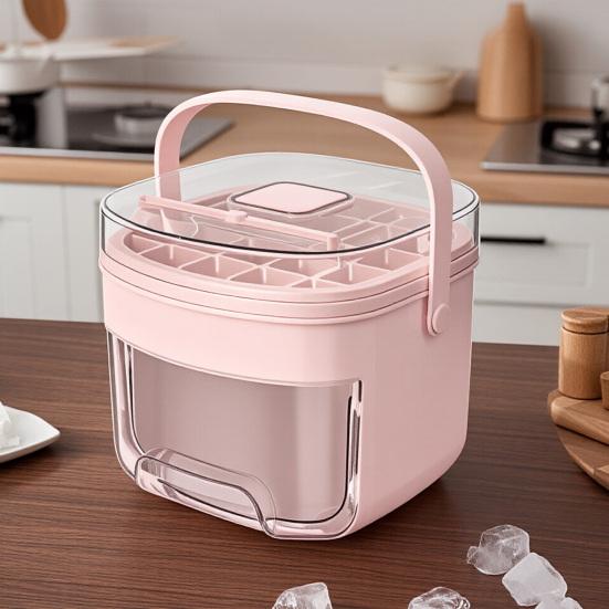 2-in-1 Ice Cube Maker & Storage Bucket Press-Release 48-Cavity Portable Ice Tray with Lid Scoop Easy-Release Ice Mold for Home Camping Party