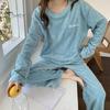 2 ks/sada Unisex zimní pyžamová souprava s kulatým výstřihem jednobarevná zahuštěná korálová fleece domácí oblečení svrchní kalhoty sada volné společenské oblečení dámské noční prádlo