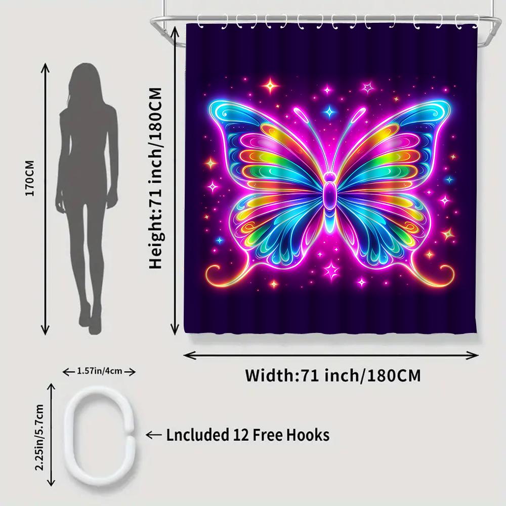 1/4 Colorful Butterfly shower Curtains, Toilet Seat Decoration, Shower Curtain with Carpet and Toilet Lid, 12 70.8x70.8 inch Hoo