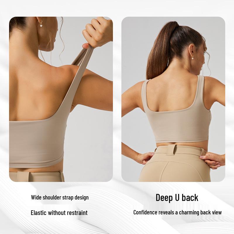 Women's Square Neck Sports Bra with Chest Support - Integrated Back Design for Running & Yoga