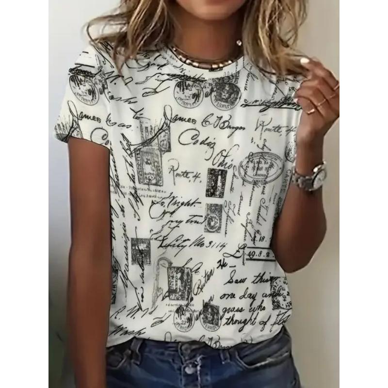 Casual Temperament Top Printed Women's Clothing Crew Neck Short Sleeve Comfortable T-Shirts Women’s