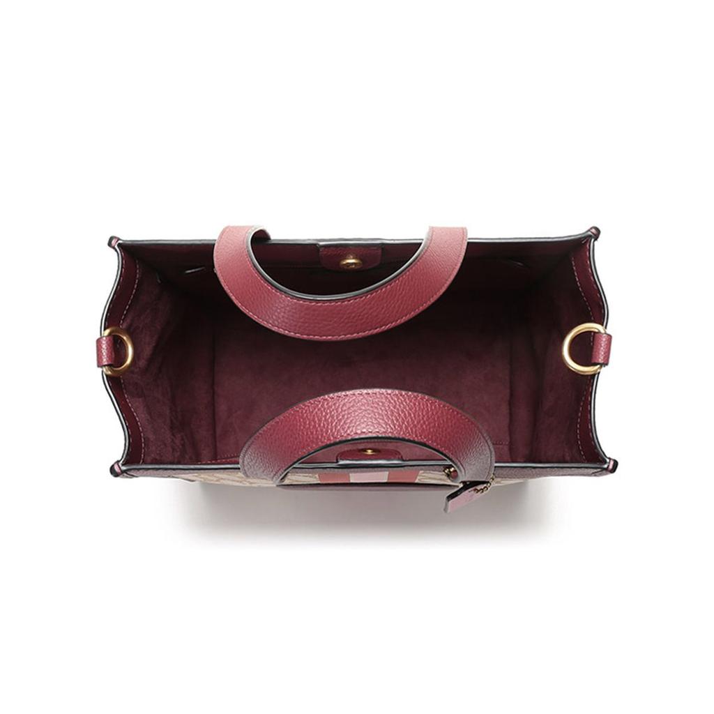 Coach Field 0 Vertical Jacquard Fabric With Leather Tote Bag Women tote Khaki Red 5868-B4RXM
