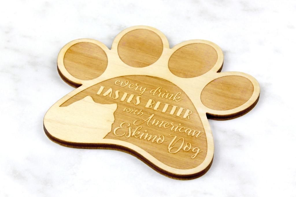 American Eskimo Dog, American Spitz - Mug coaster, engraved coaster with dog, gift for dog lover by Art-Dog brand