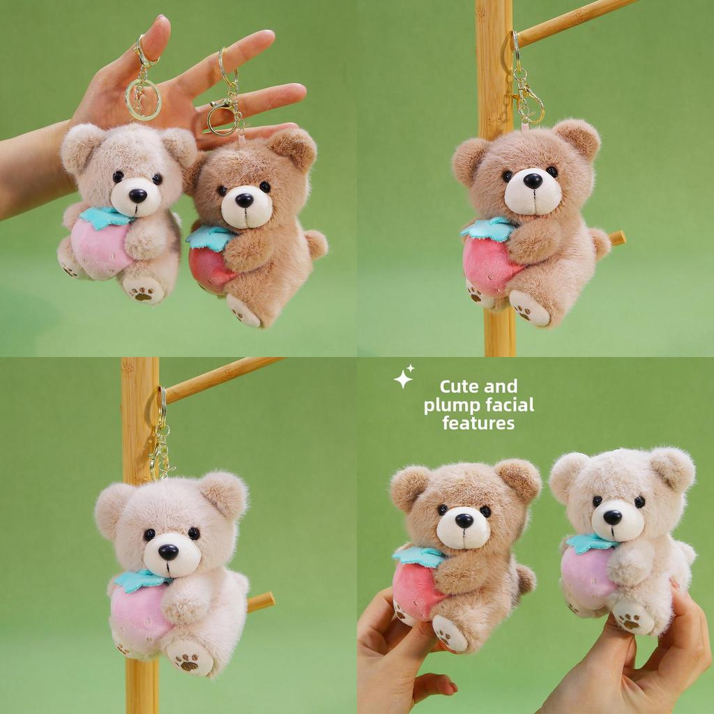 Cute Bear Plush Toy With Strawberry Decoration For Bag Accessories And Collectible Gift