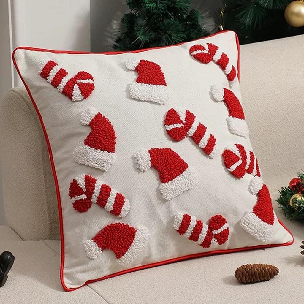 Nordic Christmas Snowflake Candy Embroidered Throw Pillow Cushion
