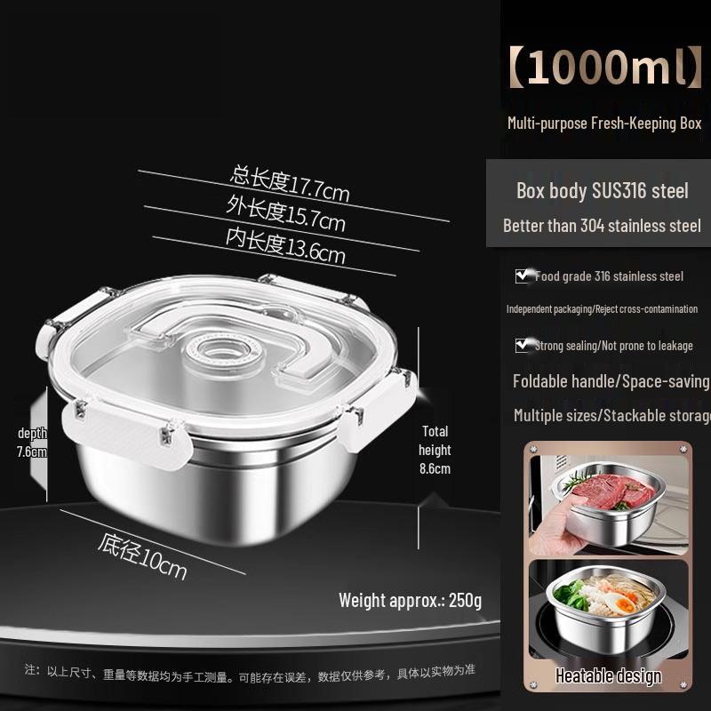 Portable 316 Stainless Steel Food-Grade Sealed Lunch Box with Lid for Fresh-Keeping and Picnic Use