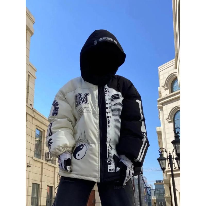 Fashion Contrast Color Cotton-padded Jacket Men Streetwear Trendy Winter Thick Warm Puffer  Jackets Parkas OverCoat Outerwear