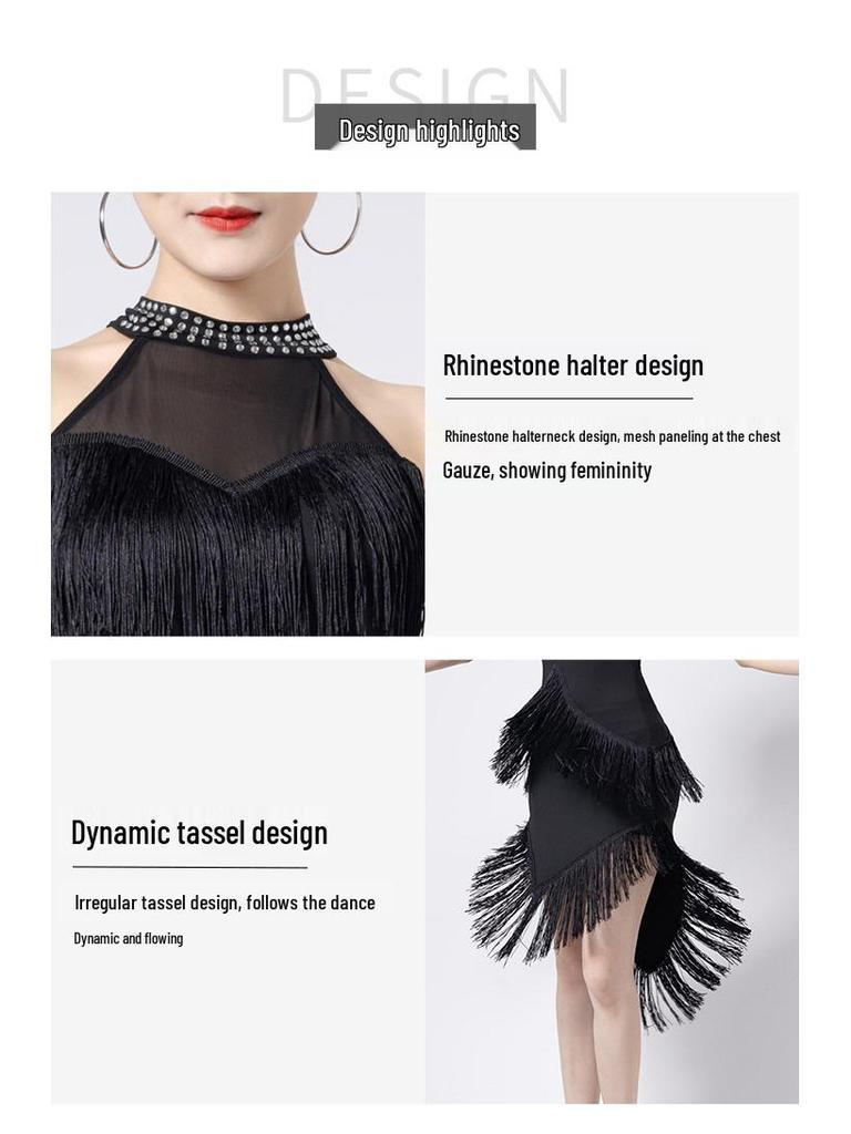 Sukienka Huayu do tańca łacińskiego: Wyszczuplający Seksowny Strój z Frędzlami na Zawody i Występy Zawodowe