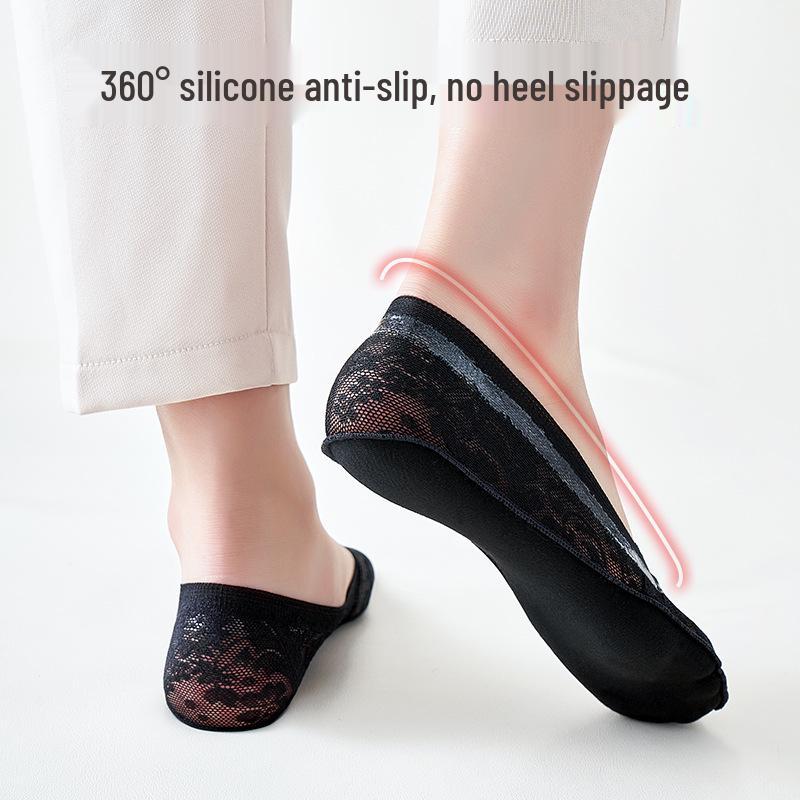 Women's Cotton Lace Invisible Boat Socks - Breathable, Sweat-Absorbent, Non-Slip, Low-Cut for Summer