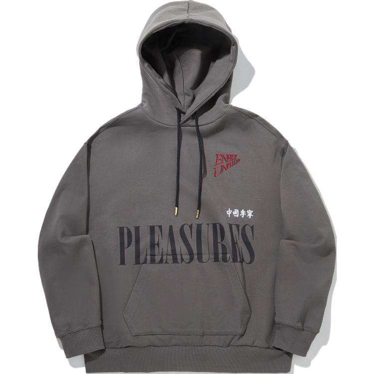 Li Ning X Pleasures Collaboration Skateboard Series Letter Loose Hoodie Casual Long Sleeve Sweatshirt Men Hoodies Street-Grey AWDUF35-3 XL