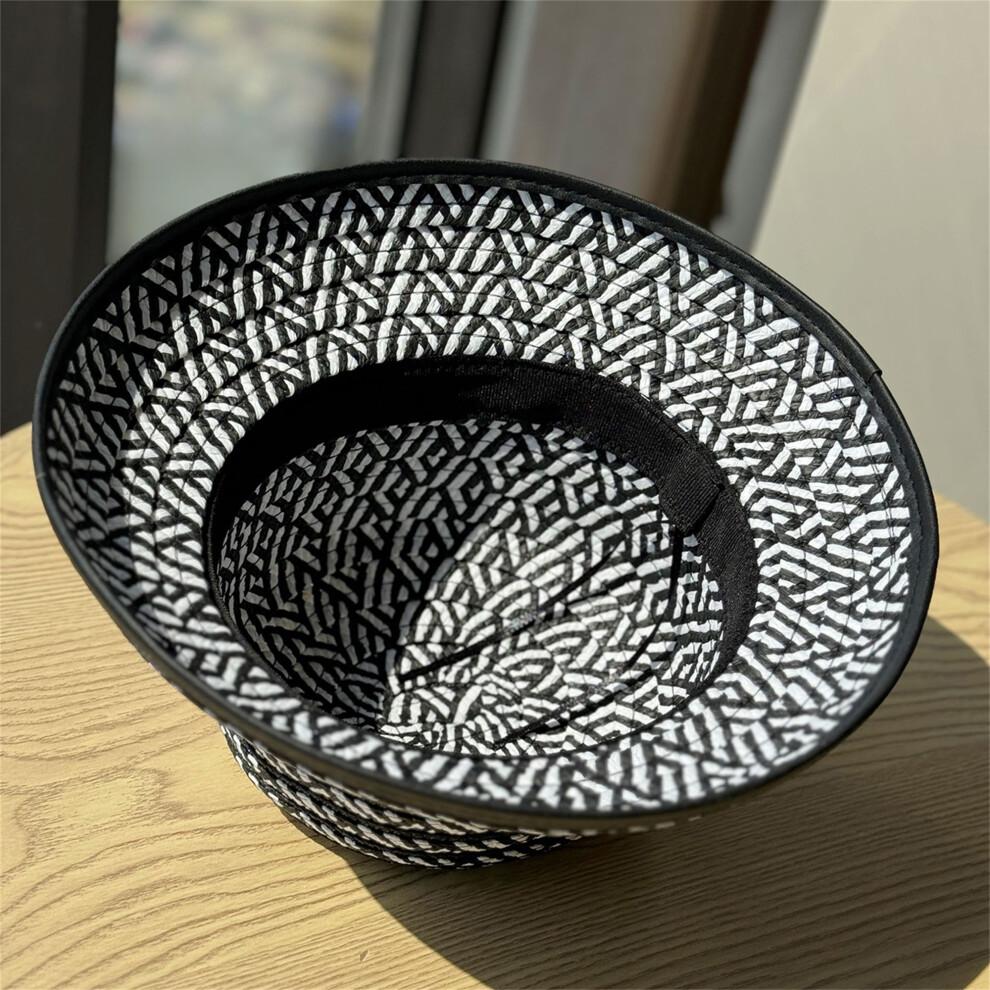 (One Size, Black) Womens Straw Sun Hat Elegant Patchwork Bucket Hat Summer Foldable Travel Cap for Outdoor Beach