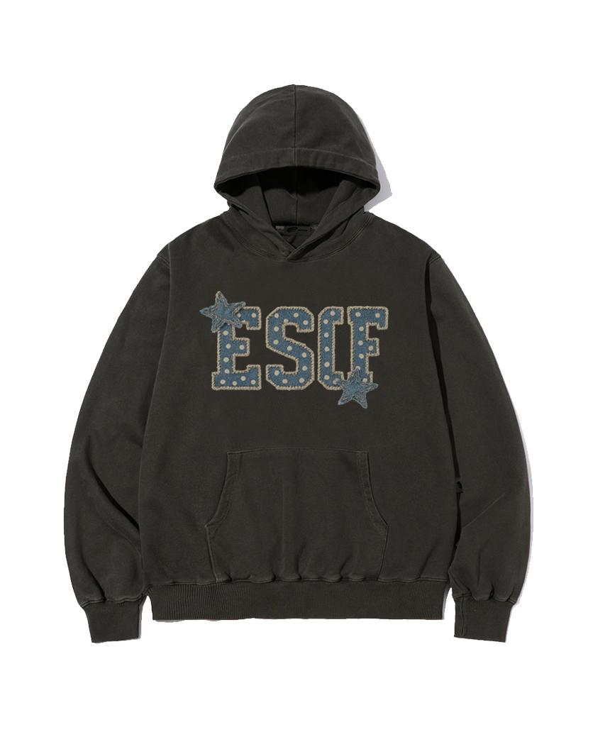 Escape From Star Denim Patch Print Pigment Hoodie Charcoal M