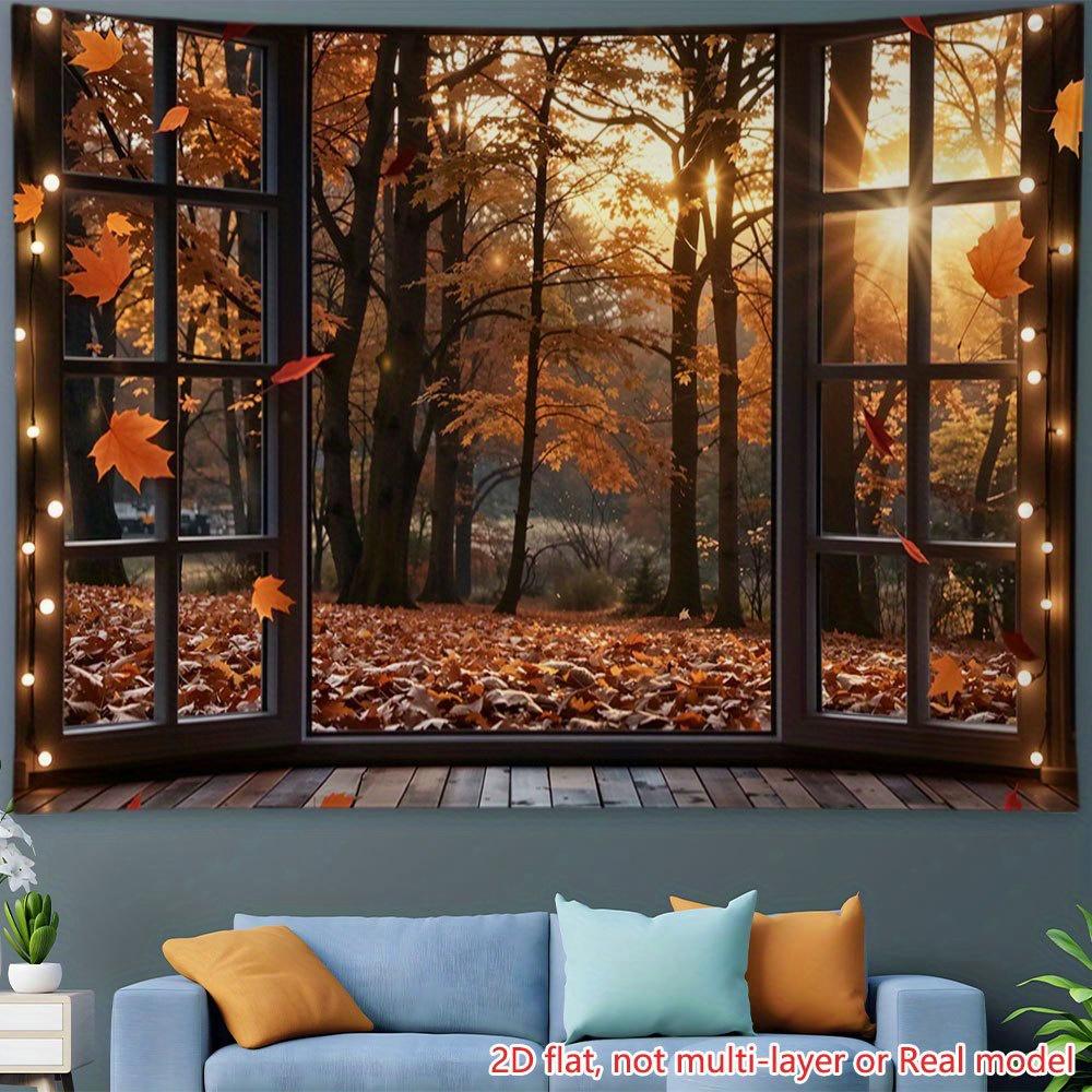 1Pcs Autumn Leaves Window View Forest Scene Decoration Background Fall Backdrop Decorations For Photo Studio Photo Booth Party