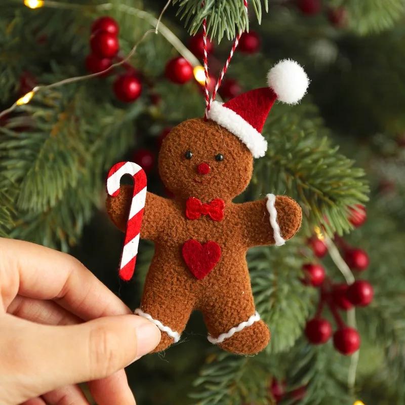 3Pcs Christmas Fuzzy Gingerbread Man Dolls – Xmas Tree Hanging Ornaments New Year Kids' Gift Festive Home Christmas Decorations