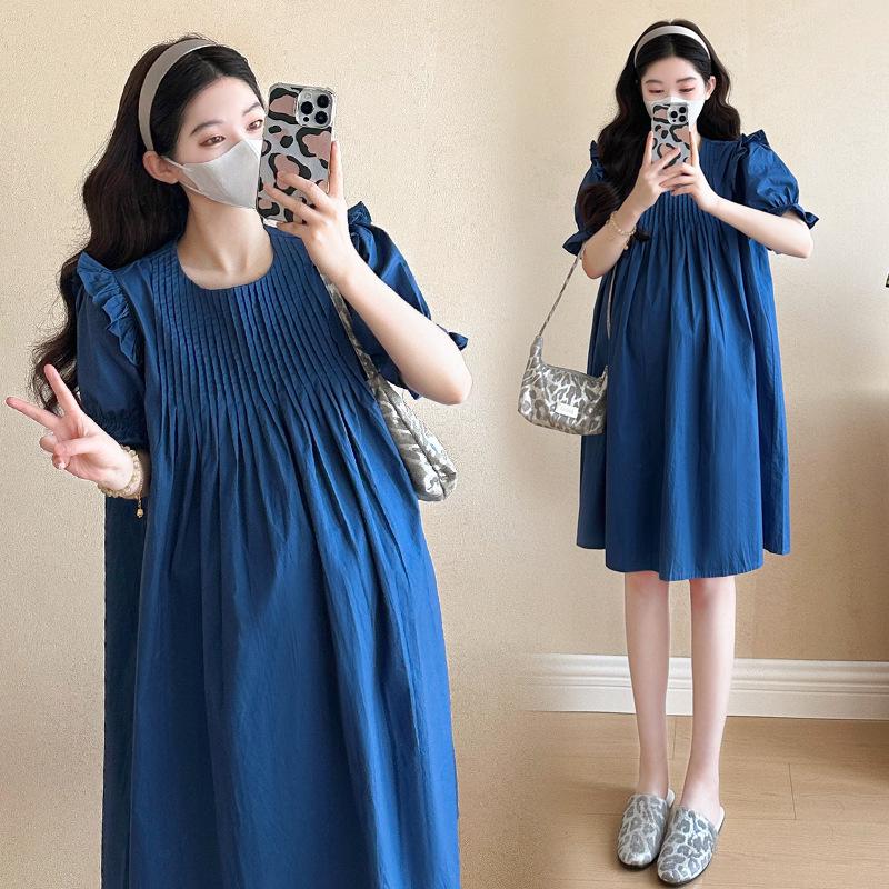 Maternity Summer Slim-Fit Long Dress: French Chic and Sophisticated Design