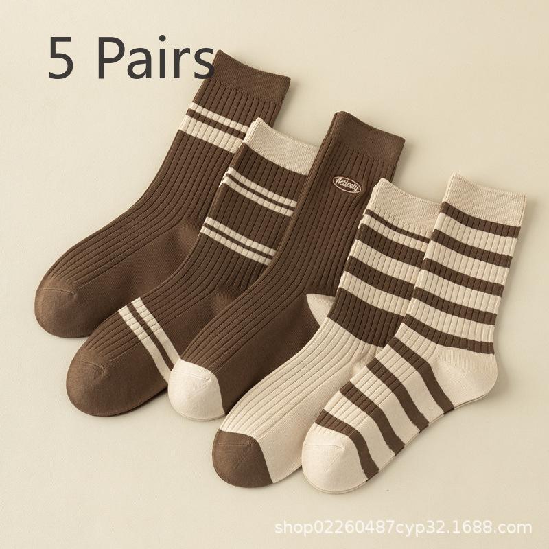 

5 пар женских осенне-зимних толстых теплых полосатых хлопковых носков против запаха 5 Pairs хаки
