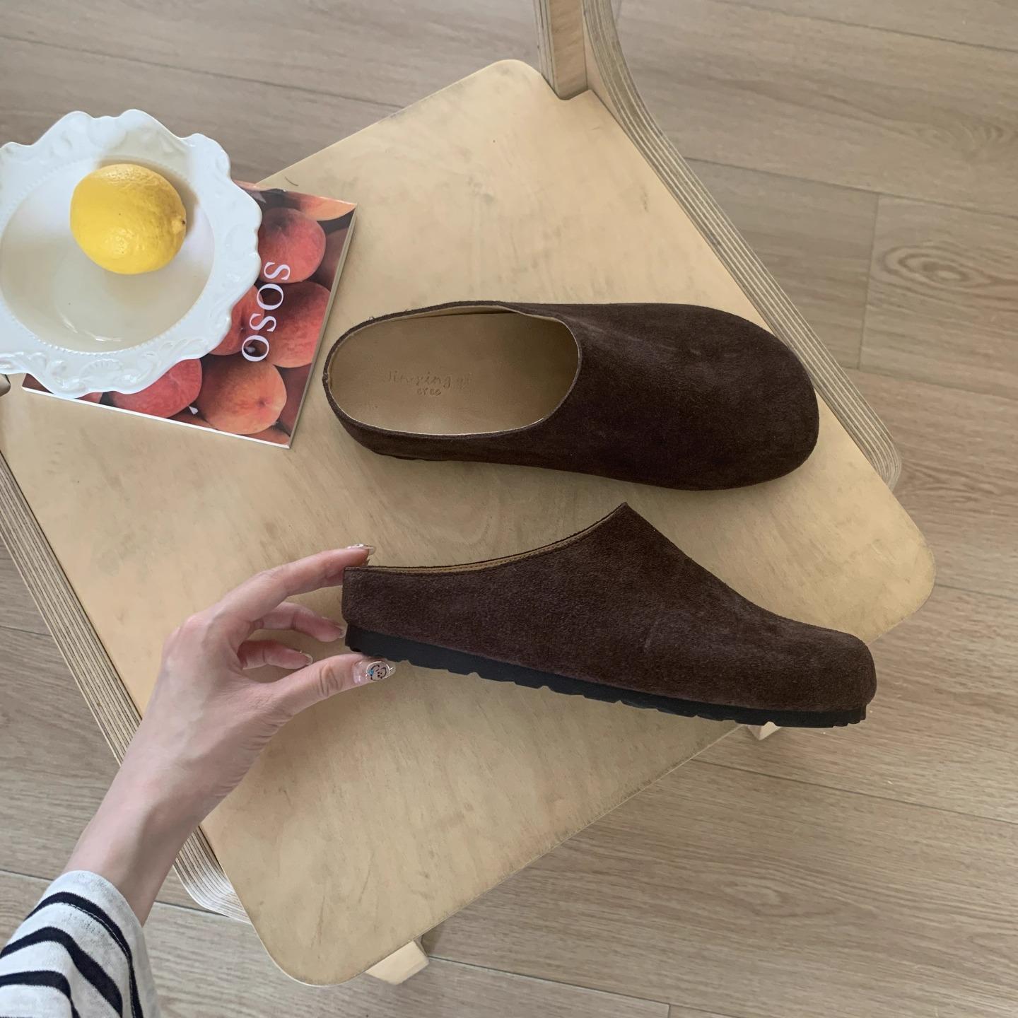 

Platform Leather Shoes Bag Head Half Slippers Women S Shoes Spring And Autumn Wear Half Toboken Single Shoes 35