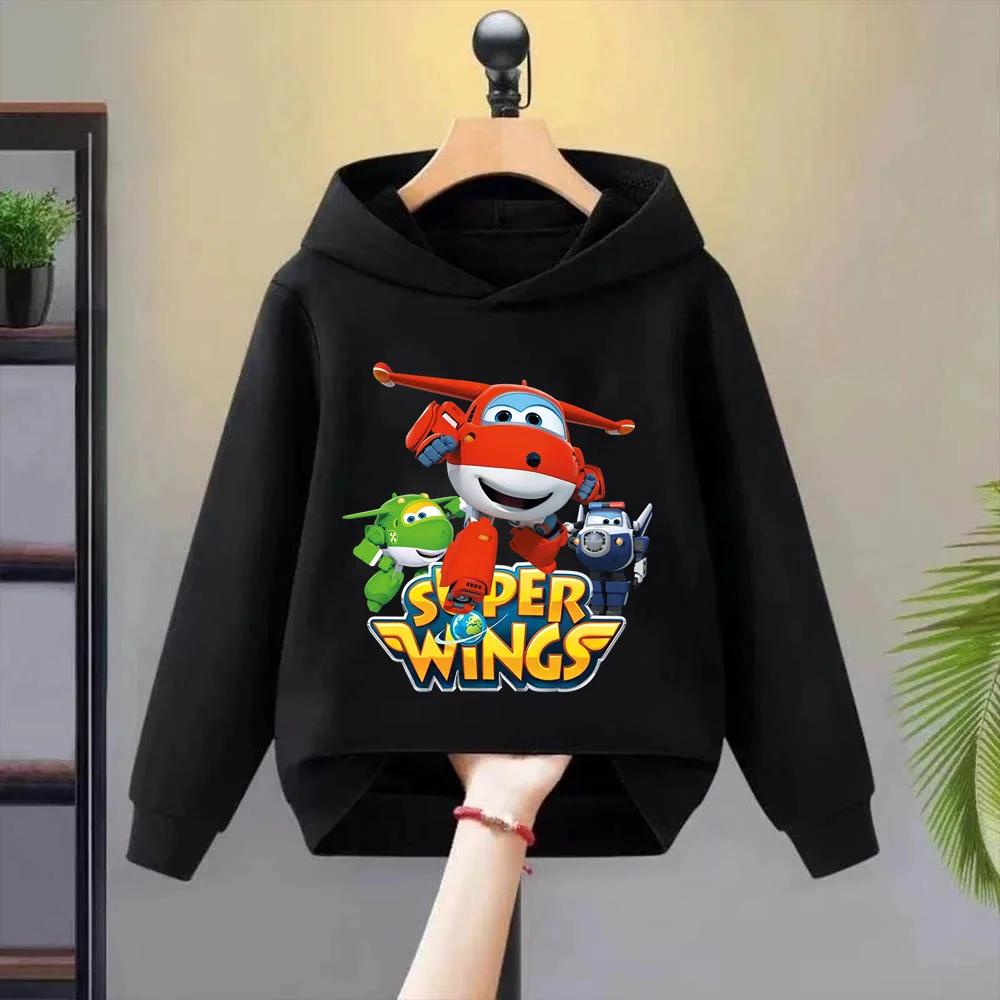 Nový trend Kreslený potisk Super Wings Dětská mikina s kapucí Podzimní a zimní Venkovní volnočasová Teplá Chlapecká Dívčí Pulovr Topy