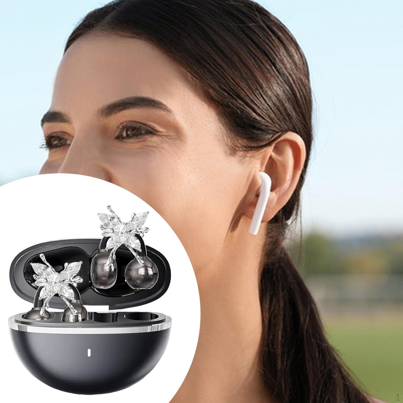 

Open Ear Headphones Clip on Earbuds with Jewelry Bowknot Earrings Charging Case for Sports чорний