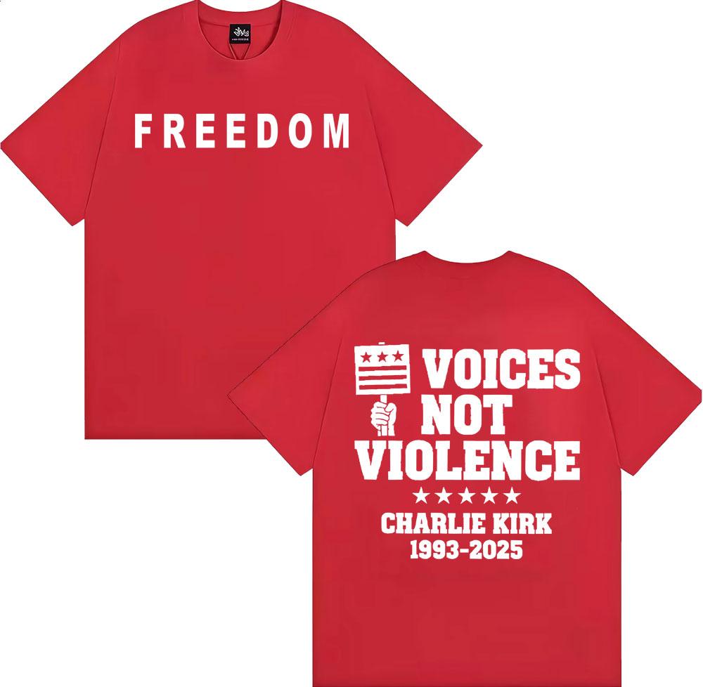 2025 Summer Free Charlie Kirk Printed Men s Short-sleeved T-shirt Street Men s and Women s 100% Cotton Street Simple Clothing S