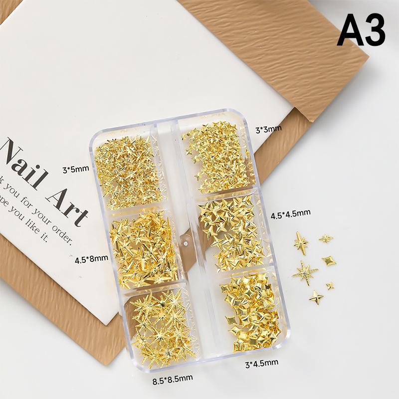 6/12 Grids Mix Nail Rivet Studs Gold/Silver Stars Light Nail Art Charms Starlight Accessories Manicure Supplies
