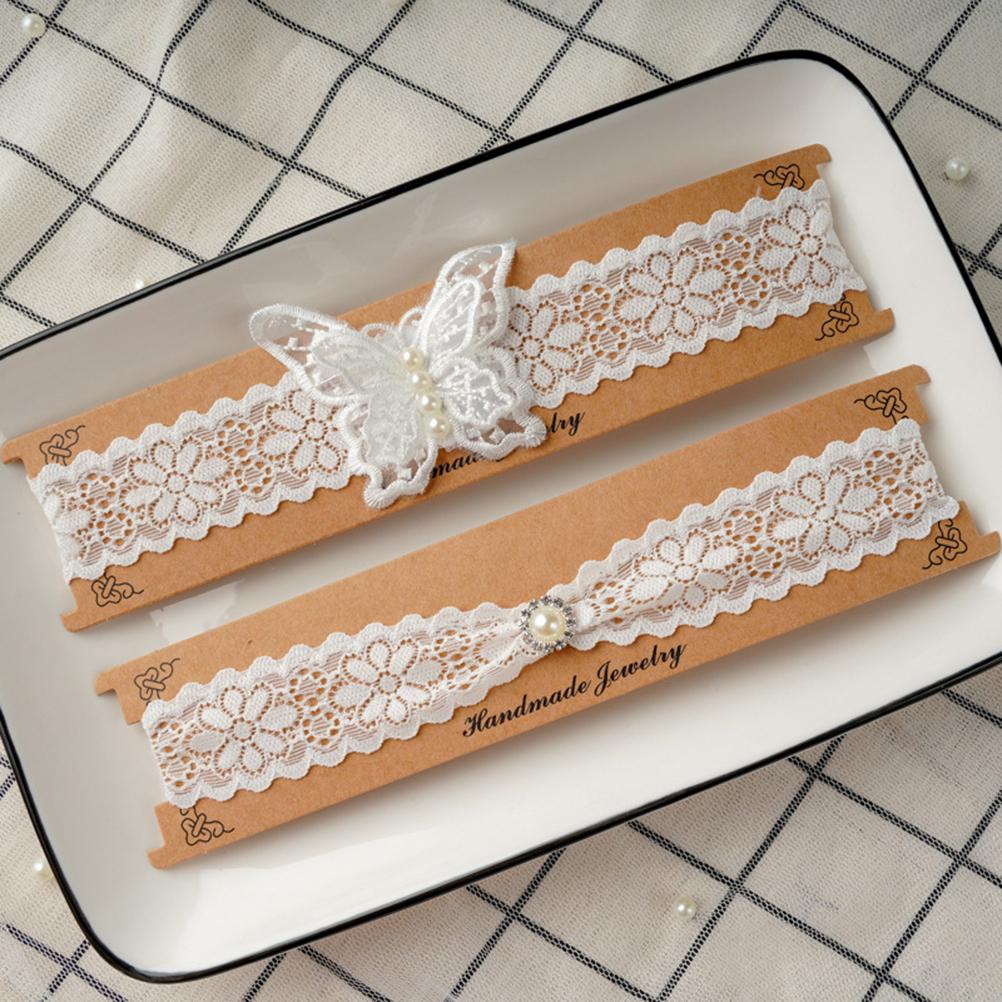 White Lace Garters Set Wedding Bride Garters Butterfly Pearls Garters Belt Bridal Leg Band for Women Wedding Party