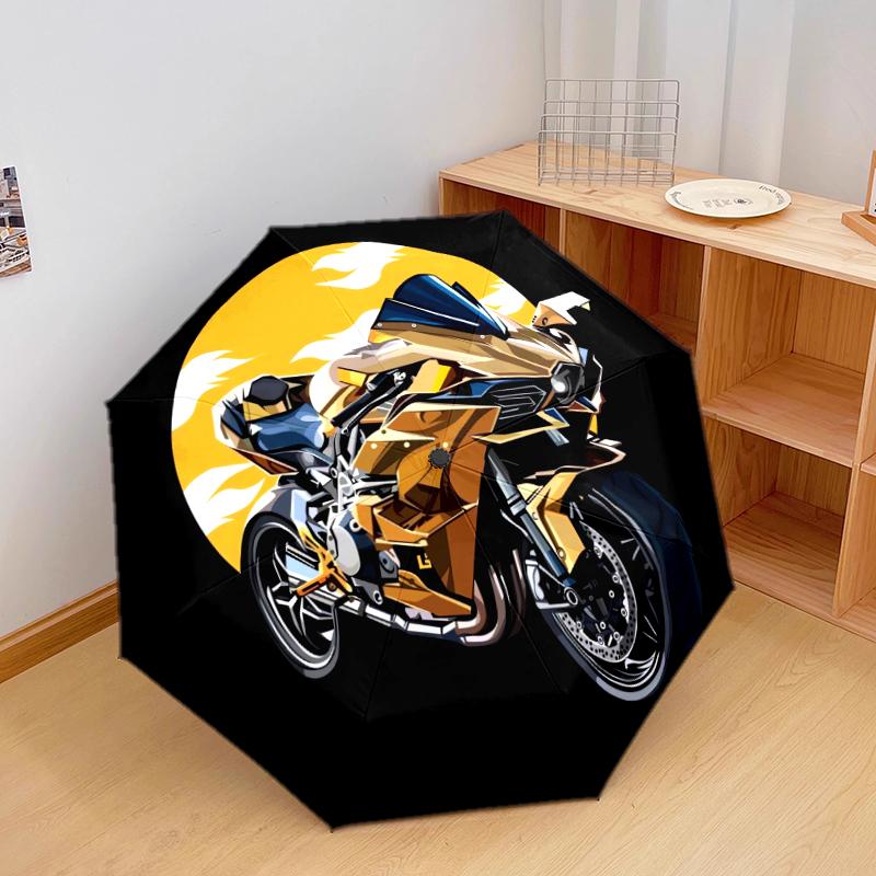 

1 PC Automatic Folding Umbrella - Cool motorcycles and cars Pattern, Portable & Foldable Design with 8 Ribs, Christmas Birthday Gifts