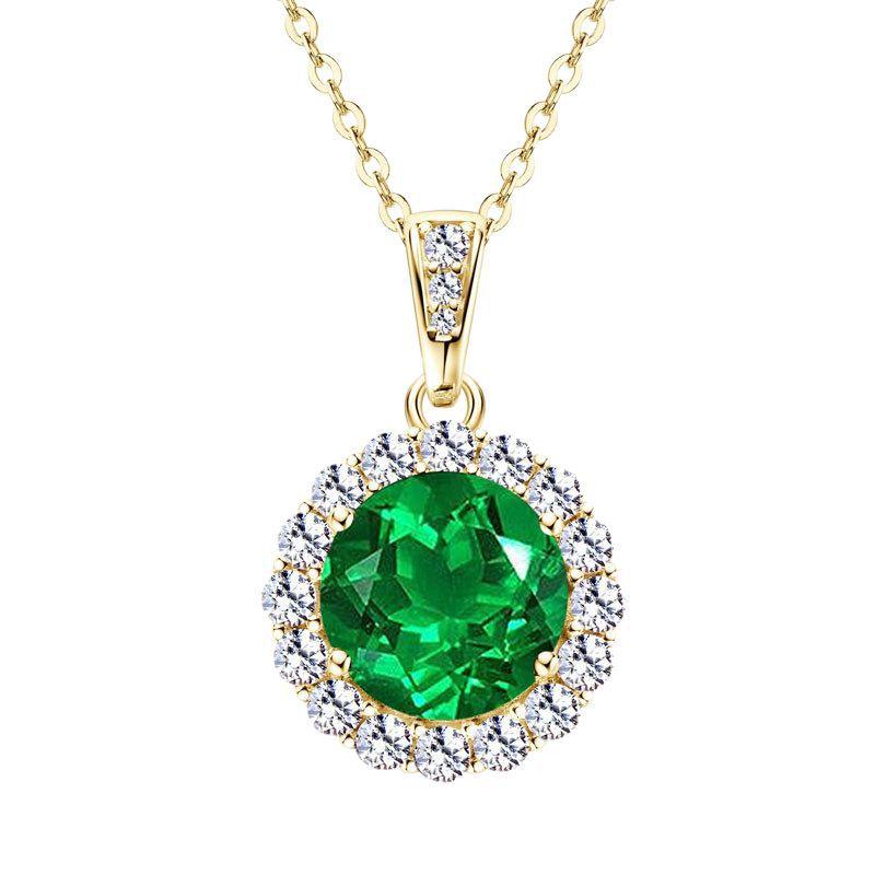 Silvere Glam Simple Round Emerald Necklace, Luxurious Pendant, S925 Sterling Silver Collarbone Chain