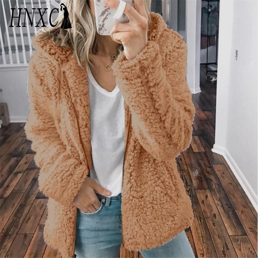 HNXC Damen Vintage Casual Gittermuster Herbst Winter Langarm Kapuzenjacken & Mäntel