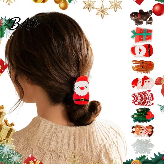Exquisite Gift for Friends Christmas Hair Claw Clip Women, Acrylic Festive Accessories with Elk Santa Snowflake Durable Clips Patterns, Non