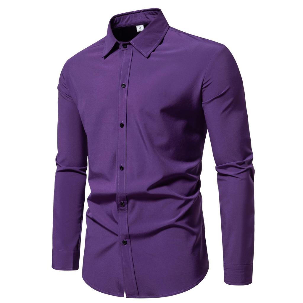 Men's Comfortable Solid Color Shirts Long Sleeve Shirt Casual Business Shirt for Men Lightweight Work Breathable Lapel Shirts
