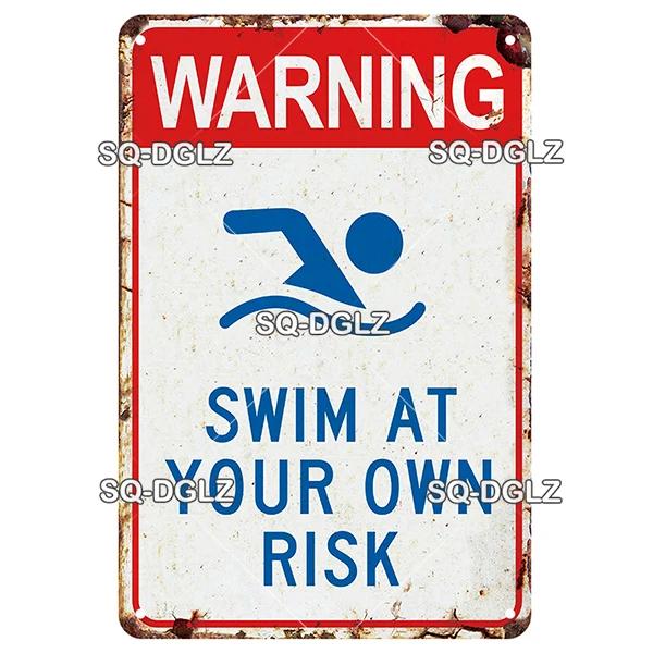 SQ-DGLZ Vintage Warning Pool Rules Metal Sign Plate Tin Sign Plate Home Bar Door Wall Decor Sticker Decoration Plaque Poster